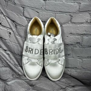 Betsey Johnson Womens 8.5 Liana Rhinestone Bride Sneakers White Satin Fabric GUC